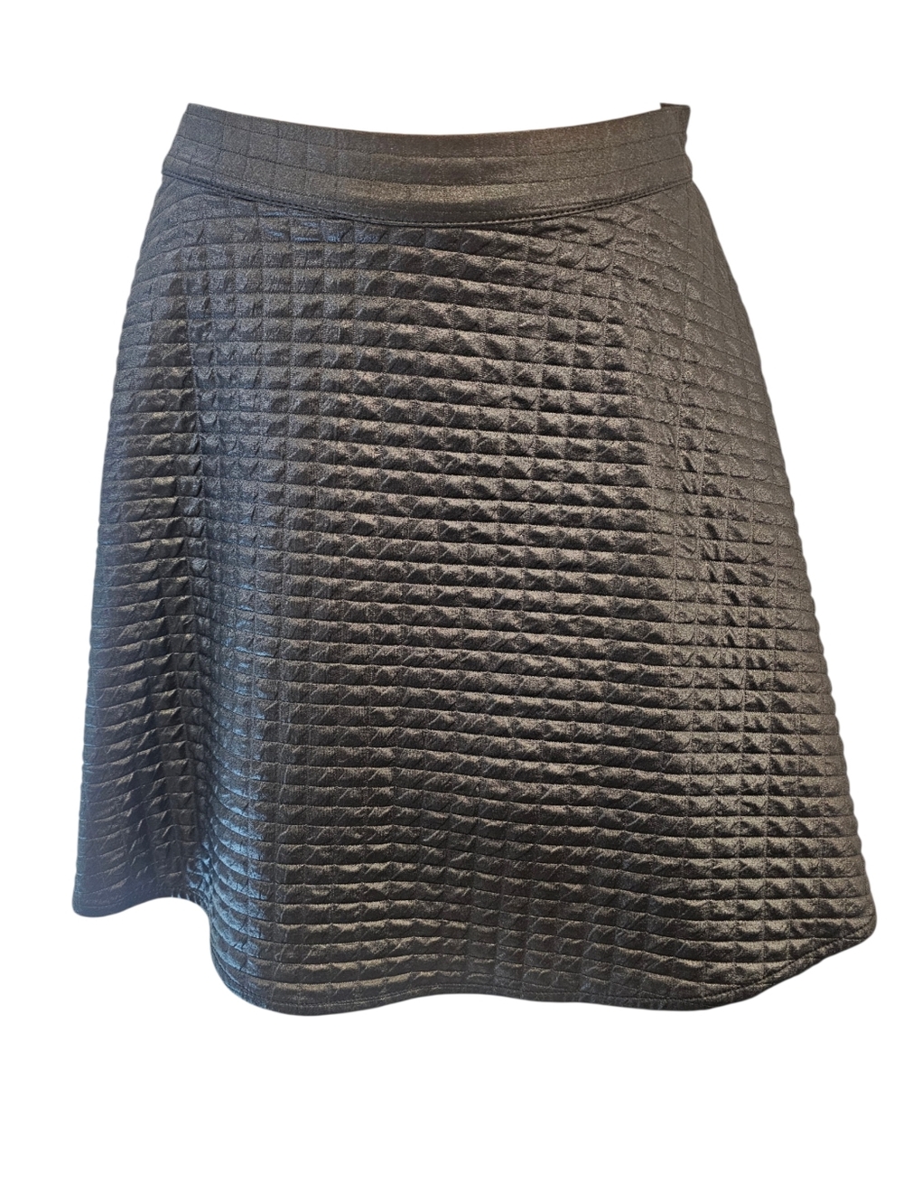 Black Textured Flared A-line Mini Skirt, Size Medium